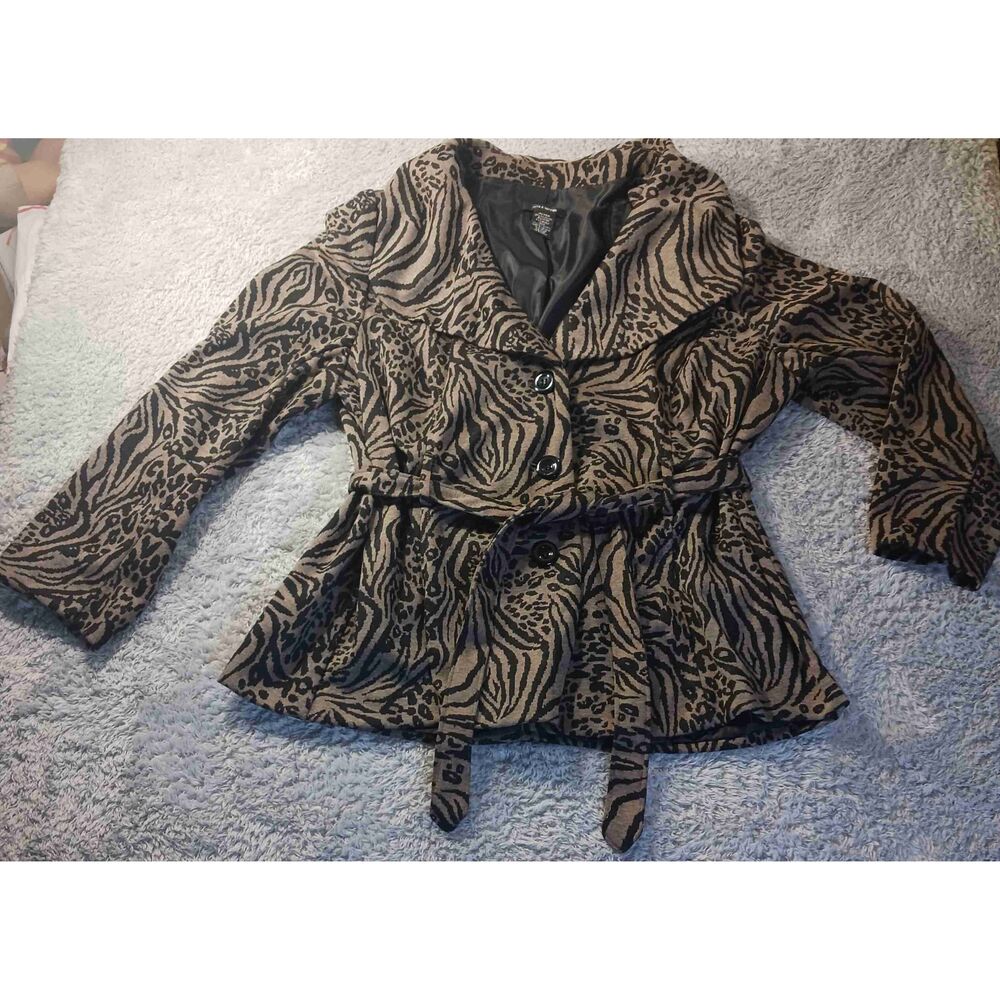 89th & Madison Animal Leopard Print Peacoat 3 Button Belted Womens 18/20W Jacket